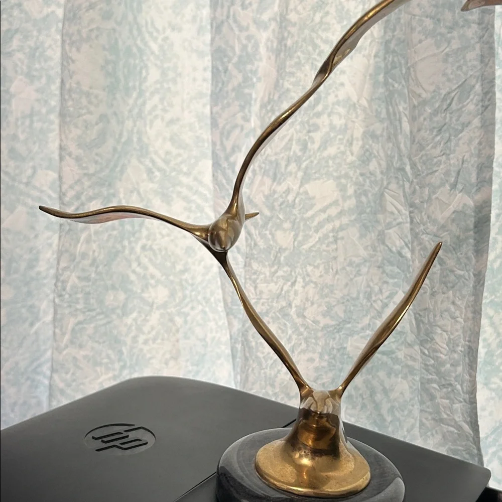 Artistic Gold Bird Sculpture brass on marble stand - Picture 2 of 4